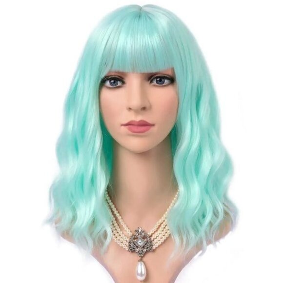 Mint Green Short Hair Wig with Bang - Picture 1 of 4